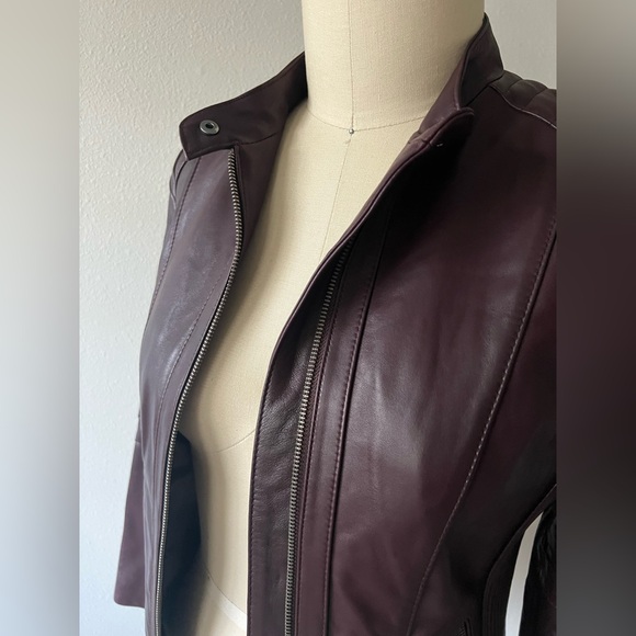 New Cole Haan Women's Leather Jacket in Burgundy - Picture 3 of 10